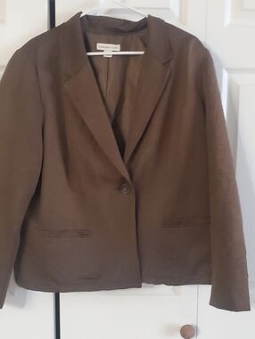 COLDWATER CREEK ONE BUTTON BLAZER COAT XL 18. ARMY GREEN BROWN. OFFICE